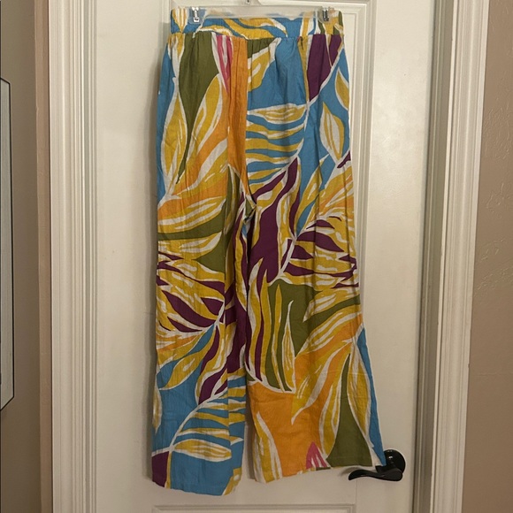 Christian Siriano Colorful Tropical Print M linen wide-Leg Pants - Picture 3 of 3